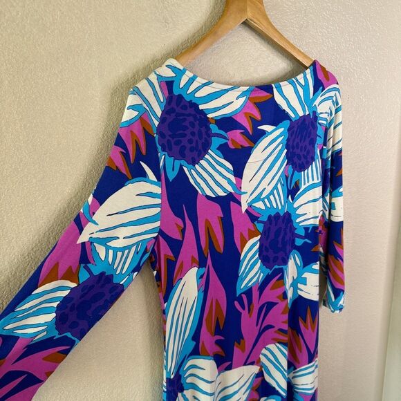 Soft Surroundings Serena Maxi Dress Large Jersey Knit Stretch Floral Pink Blue - Picture 9 of 11